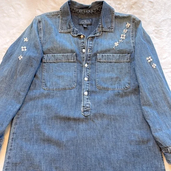Sleeve Denim Shirt Lucky Brand Jean Dress Lucky Brand Denim Embroidered  Flower Dress